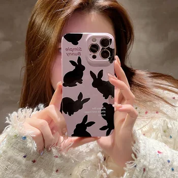 Koreja Film Natisne Črno Zajček Trdi Primeru Telefon Za iPhone15 14 13Pro 11 12 Xsmax XR 78PLUS SE2020 Popolno Kožo Lupini za Varstvo