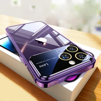 Luksuzni Velika Okna Plating Jasno Primeru Telefon Za iPhone 14 13 12 11 Max Pro Plus Mehka Silikonska Objektiv Zaščitnik Prozoren Pokrov