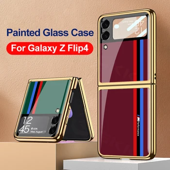 GKK Za Samsung Galaxy Ž Flip 4 3 Primeru Luksuznih Electroplated Okvir Poslikani Stekleni Pokrovček Za Samsung Ž medije flip4 Kaljeno Steklo Ohišje