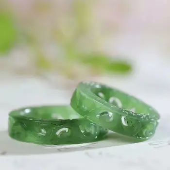 Naravni 100% realno hetian green jade obroči votlih iz oblaka vzorec nakit band ring jade kamni za moške nakit mens obroči