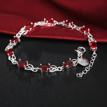 Vroče Luksuzne rdeče kristalno 925 Sterling srebrna Zapestnica za žensko modnih znamk plemenito nakit svate darila Božič