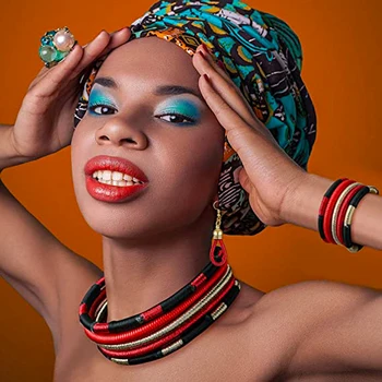 Afriške Multi-layer Tkane Choker Ogrlica za Ženske Uhane, Zapestnico Nakit Set Močen Kostum Poročni Nakit Dodatki