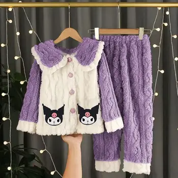 Sanrio Kawaii Kuromi Coral Runo Moja Melodija Anime Cinnamoroll Pižame Srčkan Risanka Zgostitev Baby Obleko Otroci Darilo