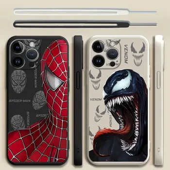 Ohišje za iPhone XR XS 15 Plus SE 13 Mini 14 Pro Max X 11 Pro 7 8 12 Marvel Spider Man Strup Kvadratnih Tekoče Kritje Modno Razkošje