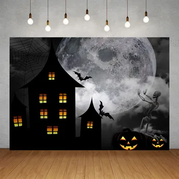 Sablastan Črna Hiša Okostje Luna Halloween Party Fotografijo Ozadja Vinil Ozadje za Otroke, Otroška Photocall Fotografija Prop
