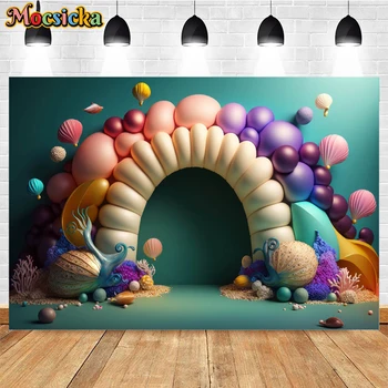 Mocsicka Pisane 3D Arch Podvodni Svet Ozadje Za Baby Tuš Cake Razbiti Fotografija Balon Lupini Dekoracijo