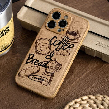 Ins grafiti Kava kruh mehko usnje, telefon primeru za iphone 14 13 12 MiNi 7 8 Plus X XS XR MAX 11 Pro SEBI zaščitni Pokrov Objektiva