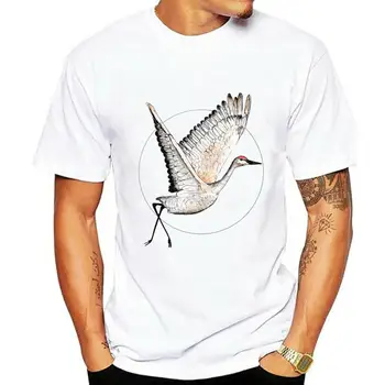 Moški t-shirt, ki Plujejo pod Sandhill Žerjav Ilustracije Žerjav Ptica Risba, ki Plujejo pod Žerjav Umetnosti Tiskanja tshirt Ženske majica s kratkimi rokavi