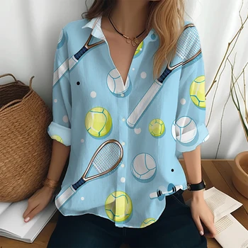 Harajuku Slog Majica Spomladi in Jeseni Visoke kakovosti Majica Ženska Moda Gumb Tenis Majica 3D Tiskanih Dolgo sleeved Majica