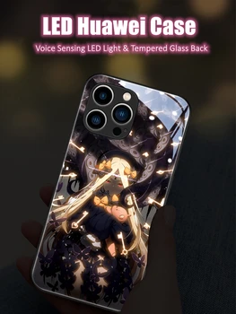 Lady in Dekle Anime LED Svetlobo Žareče Svetlobna Kaljeno Steklo Primeru Telefon za Huawei P40 P50 P60 Mate 30 40 50 10 Nova Pro Plus