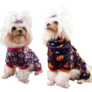 Halloween Okostje Psa Kostum Žamet Pižamo Pet Oblačila Kužek PJS Kuža Onesie Doggy Obleke Mačka Jumpsuits
