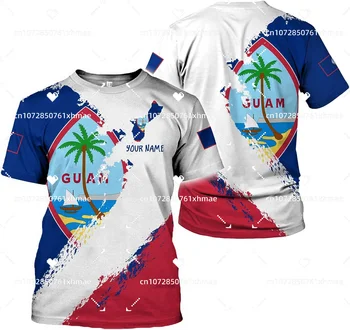 Brezplačno po Meri Ime Guam Zastavo, Grb T-Shirt za Moške, Ženske Priložnostne Krog Vratu Prevelik Kratkimi Moda Harajuku Ulica Vrhovi