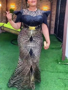 Plus Velikost Afriške Stranka Obleke za Ženske Dashiki Ankara Bleščica Poroko Večerno obleko Seksi Bodycon Maxi Haljo Afriki Oblačila 2024