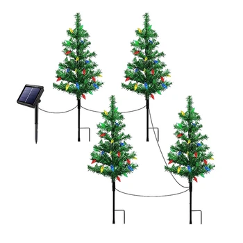 4-Pack-Gnome Sončne Majhno Božično Drevo Luči Luč Mini Xmas Tree Z Lučmi Za Izven Poti Verandi Dvorišče Okraski Trajne
