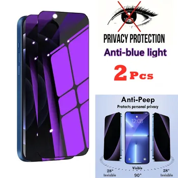 2Pcs Anti Modra Svetloba Zasebnosti Kaljeno Steklo za iPhone 15 Max Pro Plus 13 14 12 Mini 11 Zaščita za Oči Zbriši Zaslon Patron